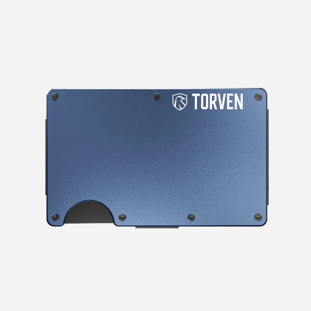 Portfel RFID Torven Blue Steel – niebieski minimalistyczny portfel